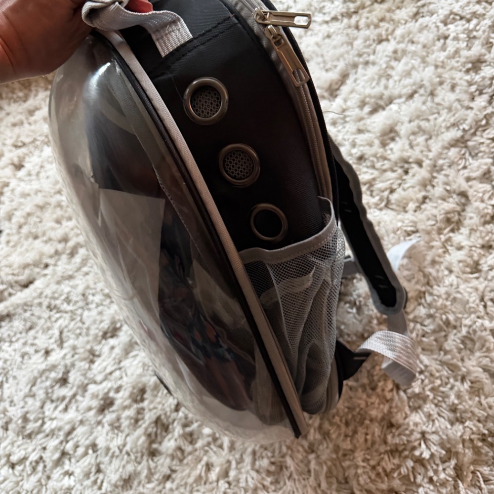 Stylish Metallic Silver Backpack with Circular Accents for cats or pets carrier, - Picture 4 of 5